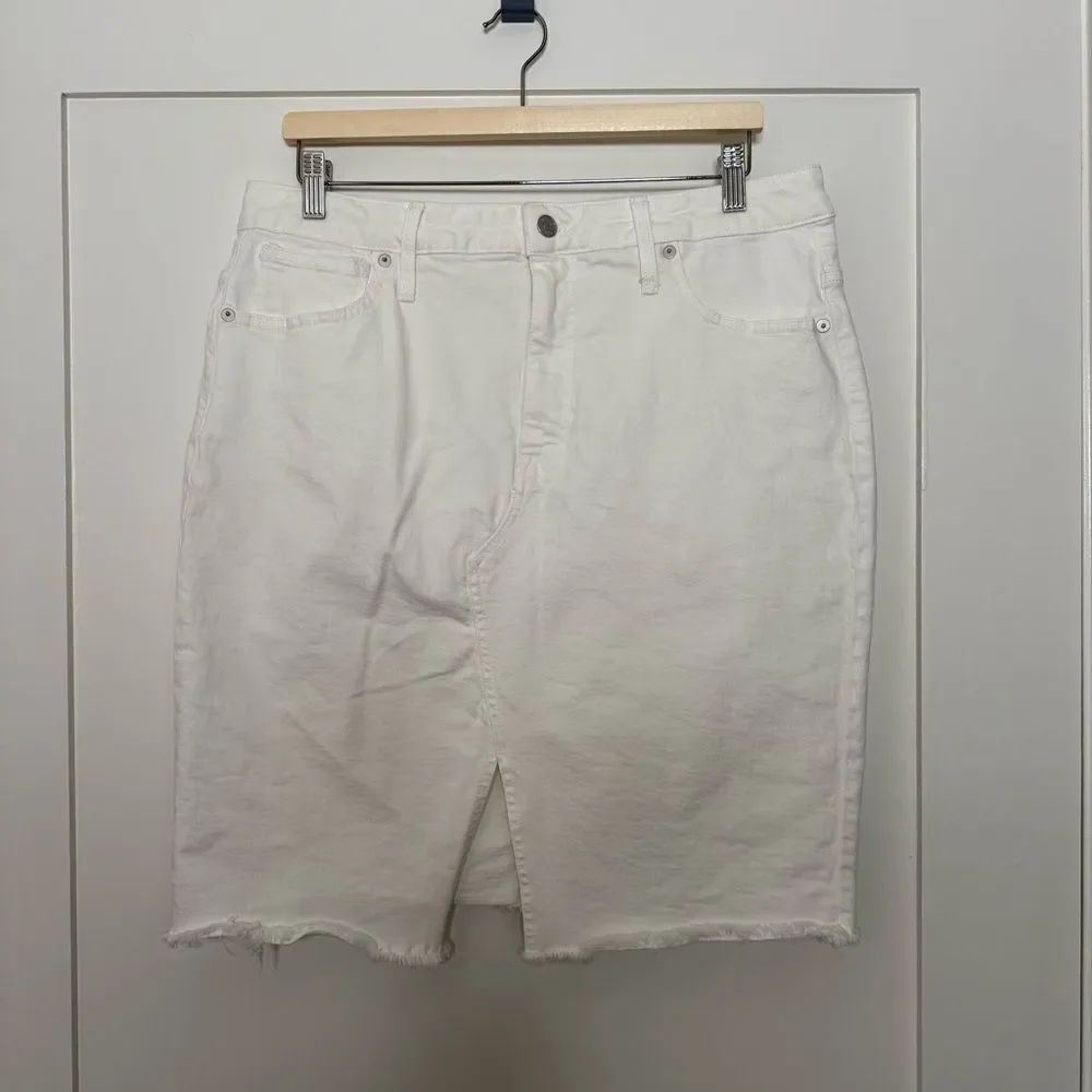 Madewell Pegged Skirt Womens Sz 32 White Denim Front Cutout Pencil Stretch